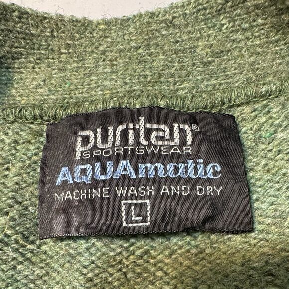 VTG Puritan Sportswear Aquamatic Wash and Dry Wool Grandpa Sweater Green Large - Picture 3 of 9